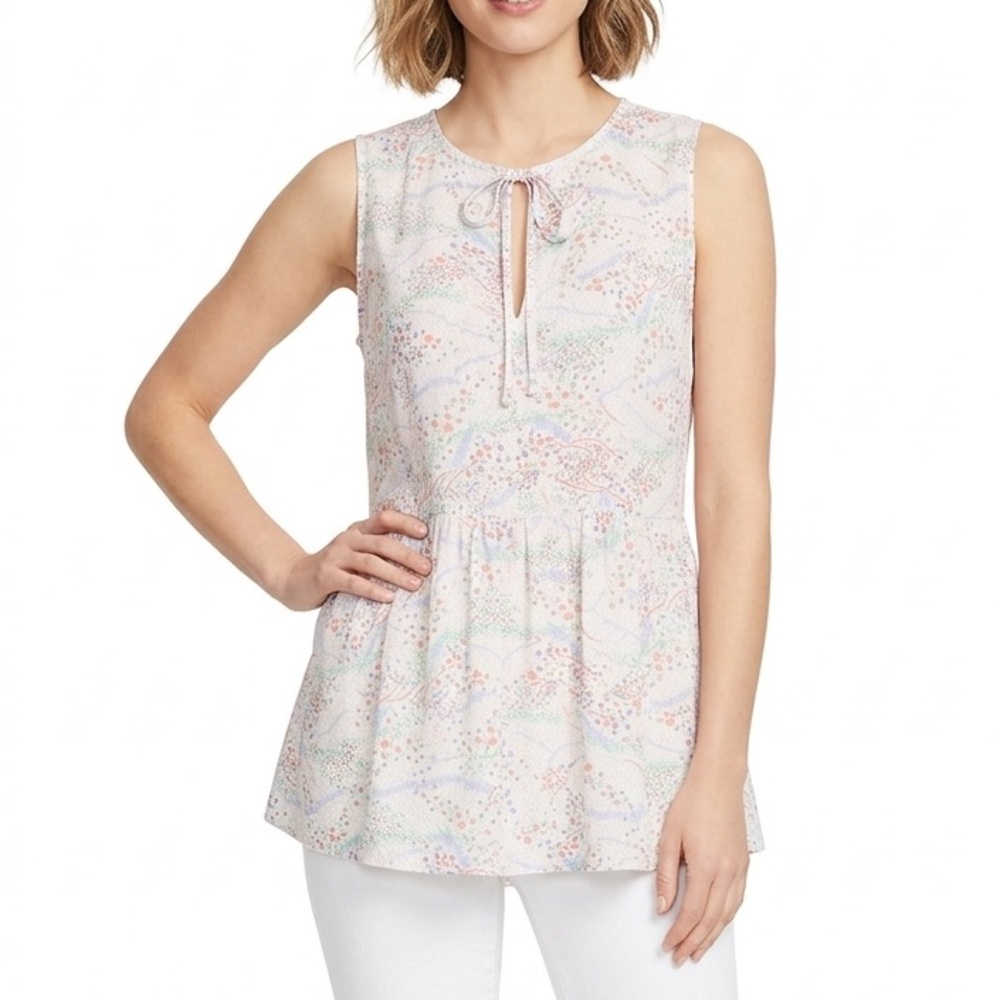 LOFT Outlet Sleeveless Floral Peplum Blouse Women’s Size M Keyhole‎ Neck